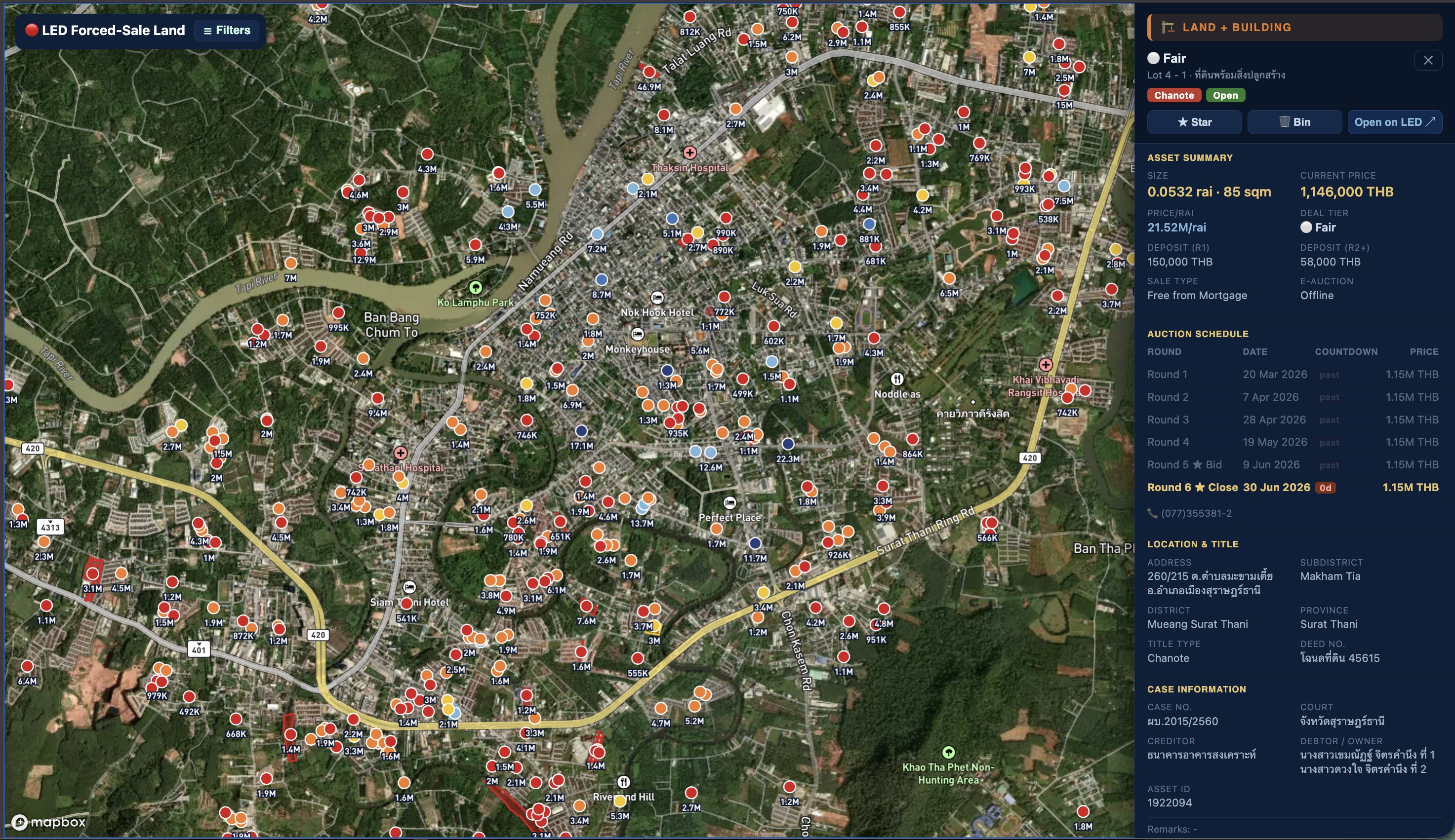 Map with property detail panel